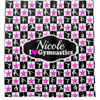 AWESOME PINK AND BLACK GYMNASTICS DESIGN SHOWER CURTAIN