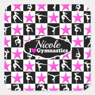 AWESOME PINK AND BLACK GYMNASTICS DESIGN SQUARE STICKER