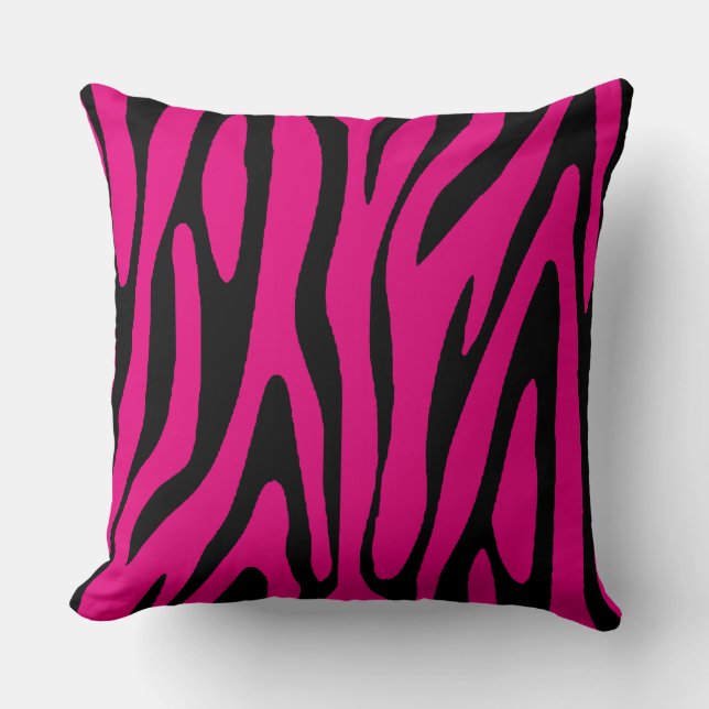 Awesome Pink and Black Zebra Skin Stripes Pattern Cushion (Front)
