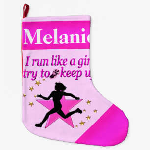 AWESOME PINK PERSONALIZE RUNNER CHRISTMAS STOCKING
