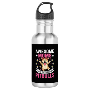 Awesome Pitbull Moms Have Tattoos Funny Dog 532 Ml Water Bottle