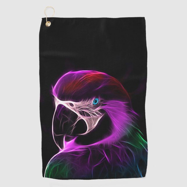 Awesome Plum Glow Parrot Golf Towel (Front)