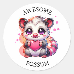 Awesome Possum   Cute Cartoon Opossum Classic Round Sticker