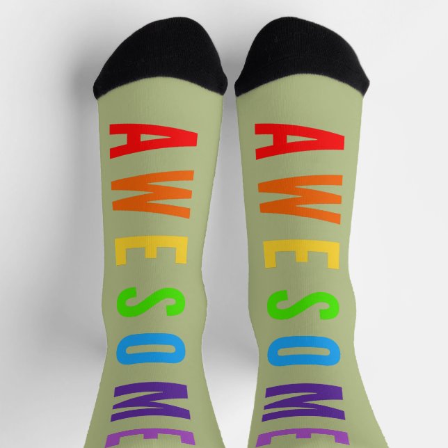 AWESOME POSTIVE HAPPY UPLIFTING TEXT RAINBOW GREEN SOCKS (Top)