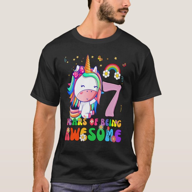 Awesome Princess Unicorn Birthday 7 Year Old Girl  T-Shirt (Front)