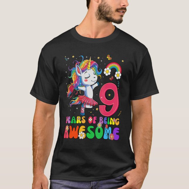 Awesome Princess Unicorn Birthday 9 Year Old Girl  T-Shirt (Front)