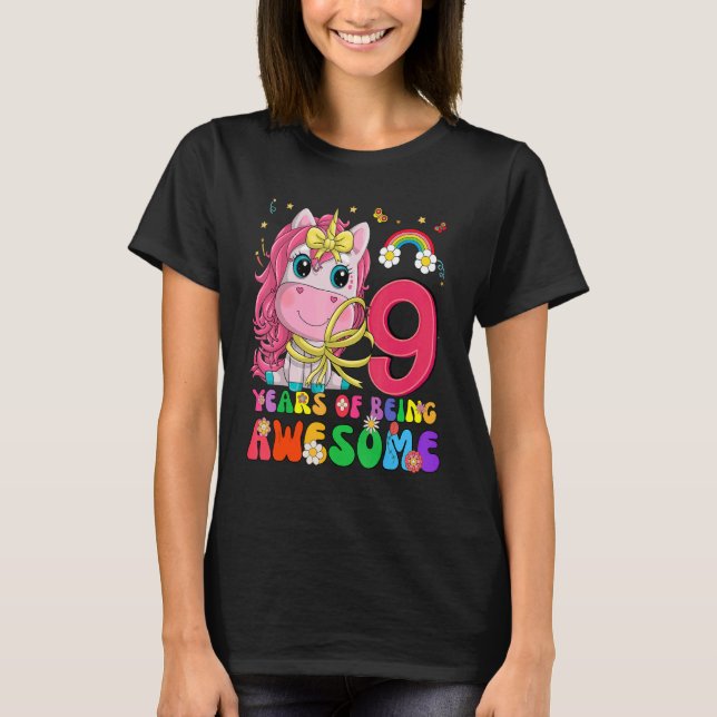 Awesome Princess Unicorn Birthday 9 Year Old Girl  T-Shirt (Front)
