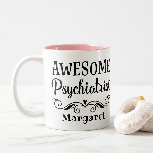 Awesome Psychiatrist Personalised Two-Tone Coffee Mug (With Donut)