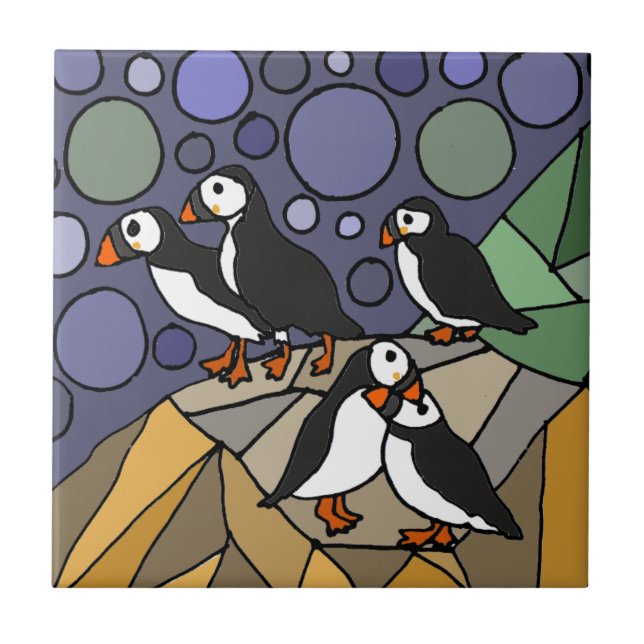 Awesome Puffin Bird Art Abstract Original Ceramic Tile (Front)