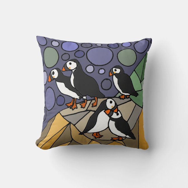 Awesome Puffin Birds Art Abstract Cushion (Front)