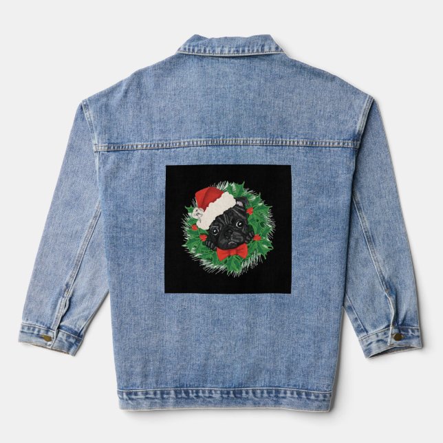 Awesome Pug Christmas Shirt Denim Jacket (Back)