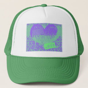 Awesome Purple and Mint Retro Heart Design Trucker Hat