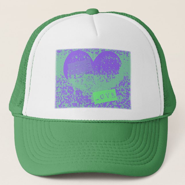 Awesome Purple and Mint Retro Heart Design Trucker Hat (Front)
