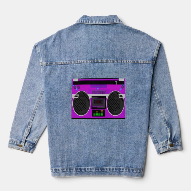 Awesome Purple Illustrated Fun Boombox Denim Jacket (Back)