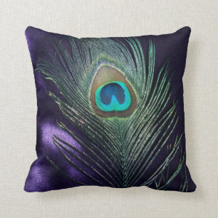 Awesome Purple Peacock Feather Still Life Cushion