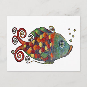 Awesome Rainbow Whimsical Fish Artsy Hippie Cool Postcard