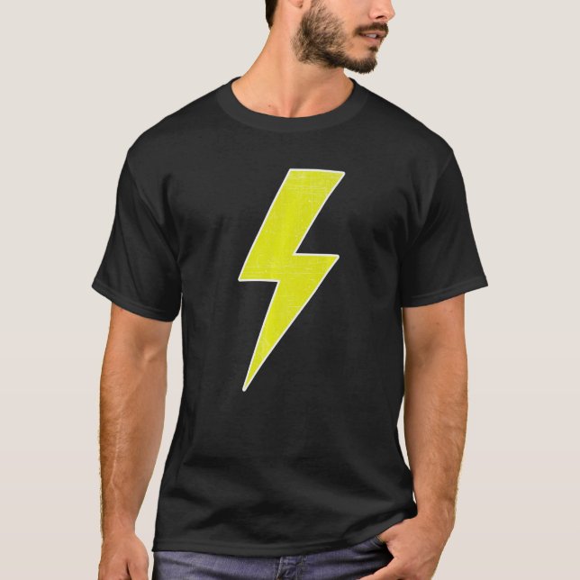 Awesome Retro Distressed YELLOW & WHITE Lightning  T-Shirt (Front)