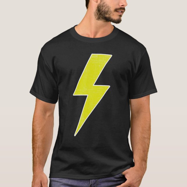 Awesome Retro Distressed YELLOW & WHITE Lightning  T-Shirt (Front)