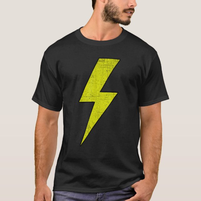 Awesome Retro Front & Back BLACK & YELLOW Lightnin T-Shirt (Front)