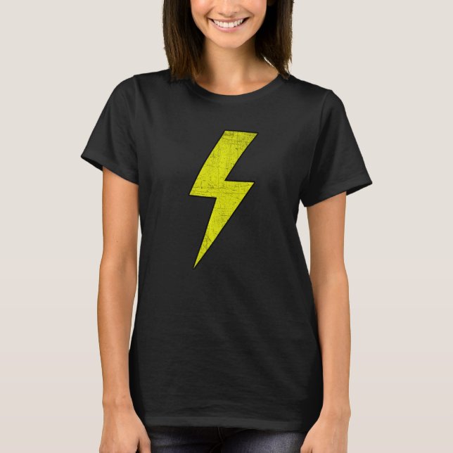 Awesome Retro Front & Back BLACK & YELLOW Lightnin T-Shirt (Front)
