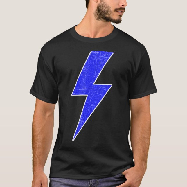 Awesome Retro Front & Back BLUE & WHITE Lightning  T-Shirt (Front)