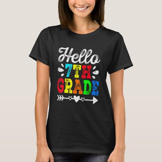 Awesome Retro Hello 7th Grade Teacher Student Squa T-Shirt (Front)