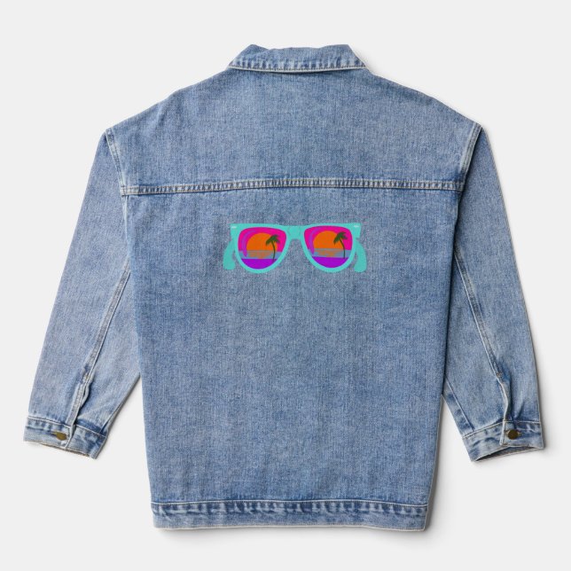 Awesome Retro Neon Eighties Sunset Sunglasses Denim Jacket (Back)