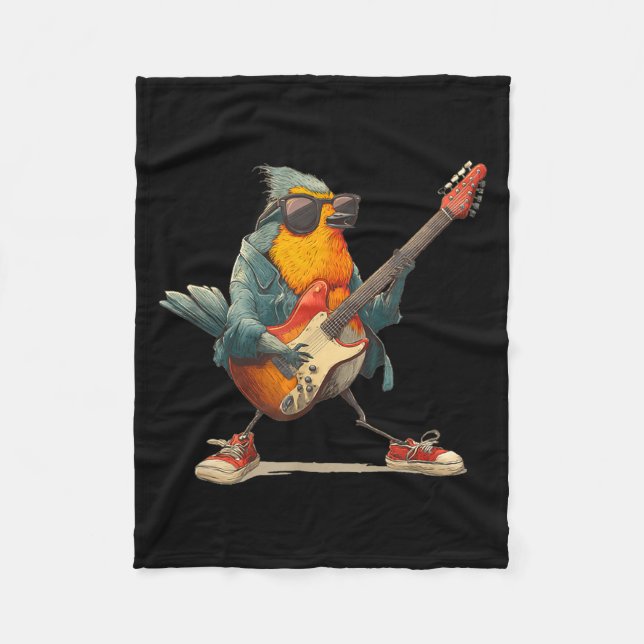 Awesome Robin Bird With Electric Guitar For Boys A Fleece Blanket (Front)