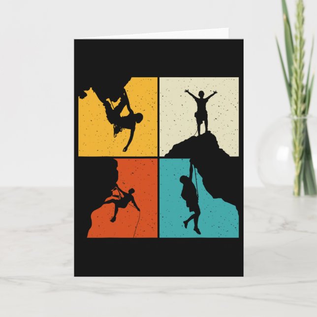 Awesome Rock Climbing Retro Mountain Climber Hiker Card (Front)