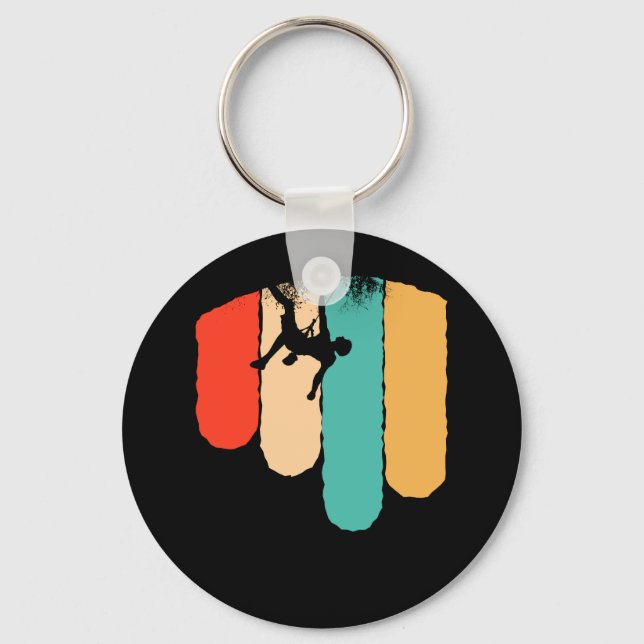 Awesome Rock Climbing Retro Mountain Climber Hiker Key Ring (Front)