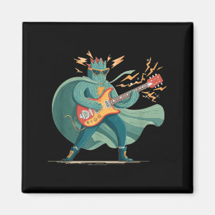 Awesome Rock Hero with Electric Guitar and Cape Magnet