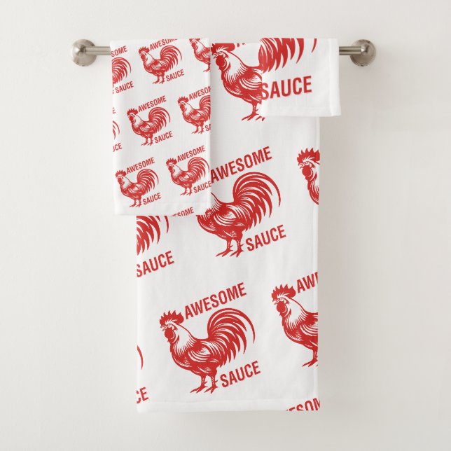 Awesome Sauce Rooster Funny Bath Towel Set (Insitu)