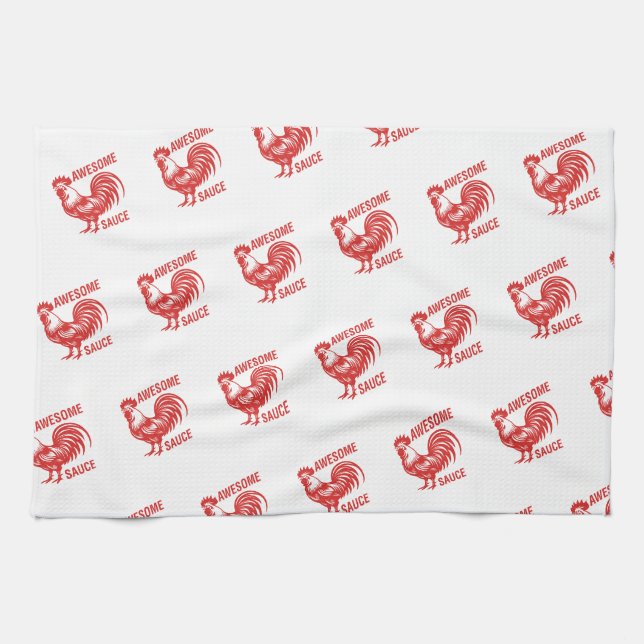 Awesome Sauce Rooster Funny Tea Towel (Horizontal)