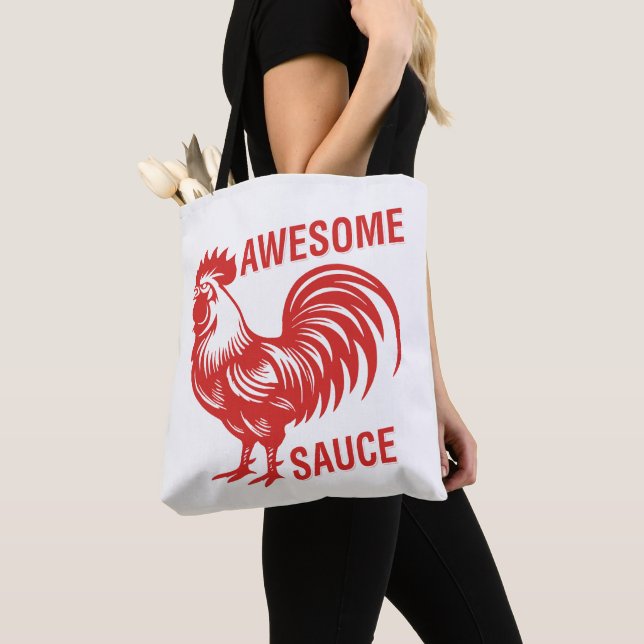 Awesome Sauce Rooster Funny Tote Bag (Close Up)
