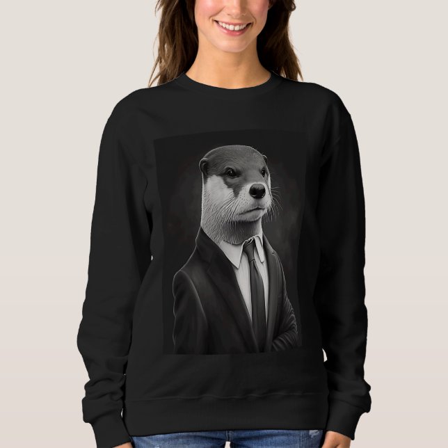 Awesome Sea Otter Animal Cool Otter In Black Suit  Sweatshirt (Front)