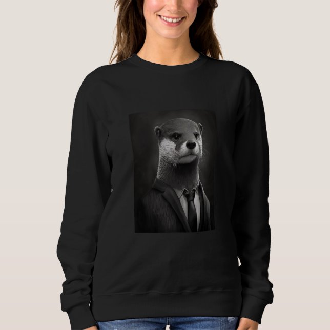 Awesome Sea Otter Animal Cool Otter In Black Suit Sweatshirt (Front)