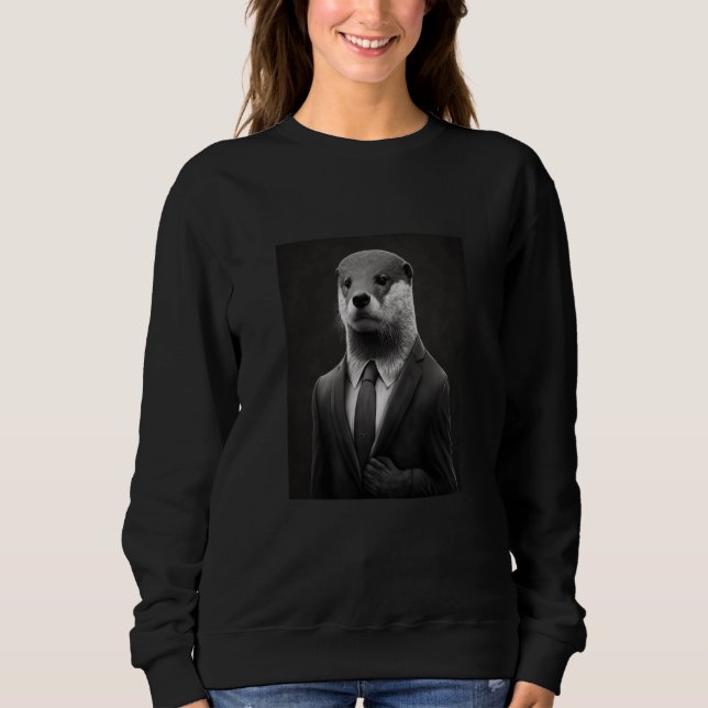 Awesome Sea Otter Animal Cool Otter In Black Suit  Sweatshirt (Front)