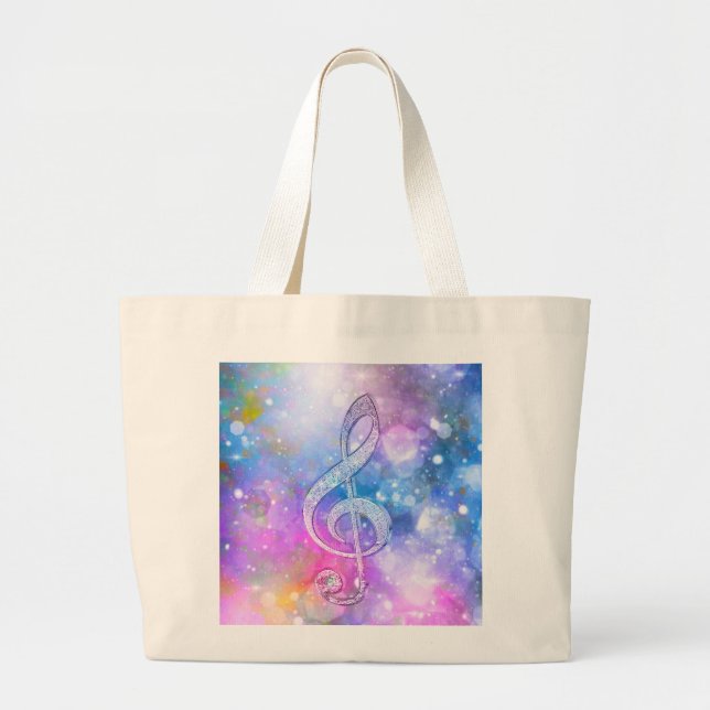Awesome shining effects treble clef soft colours large tote bag (Front)