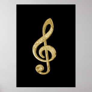 Awesome shining gold bar effects treble clef music poster