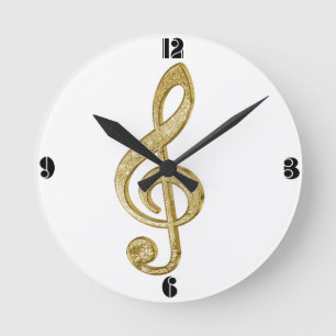 Awesome shining gold bar effects treble clef music round clock