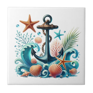 Awesome ships anchor beach lovers  ceramic tile