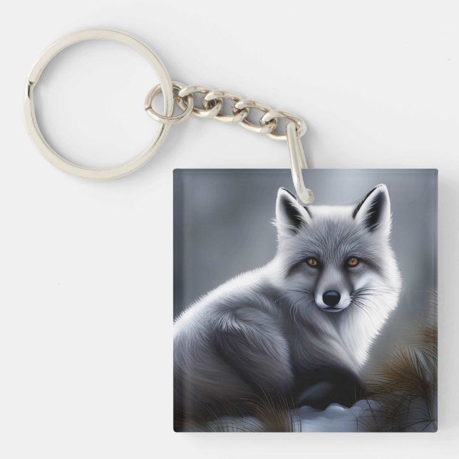 Awesome Silver Fox  Key Ring (Front)