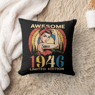 Awesome Since 1946 Retro 80th Women's Birthday Cushion