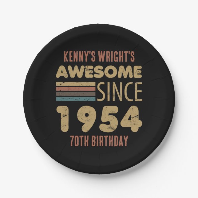 Awesome Since 1954 70th Birthday Paper Plate (Front)