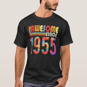 Awesome Since 1955 68th Birthday Retro Rainbow Tie T-Shirt