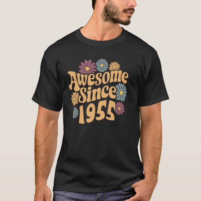 Awesome Since 1955 Groovy Floral Birthday T-Shirt (Front)
