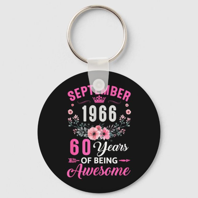 Awesome Since 1966 60 Years Old September 60th Key Ring (Front)