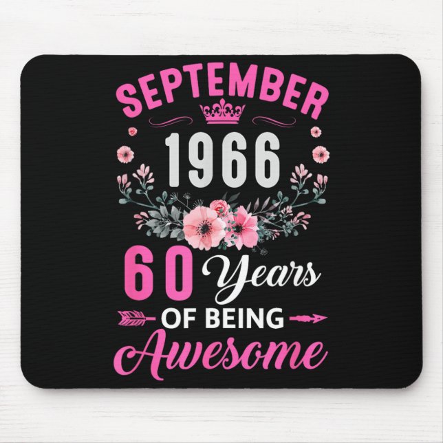 Awesome Since 1966 60 Years Old September 60th Mouse Pad (Front)