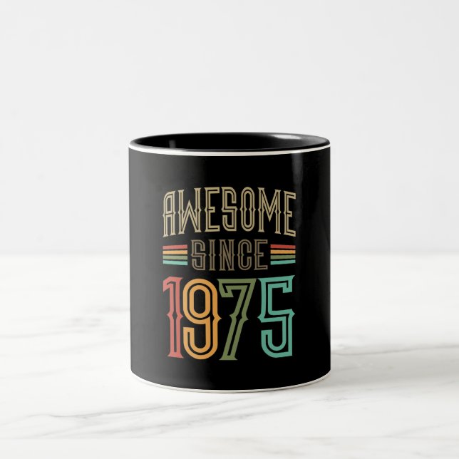 Awesome Since 1975 47th Birthday Funny Retro Two-Tone Coffee Mug (Center)