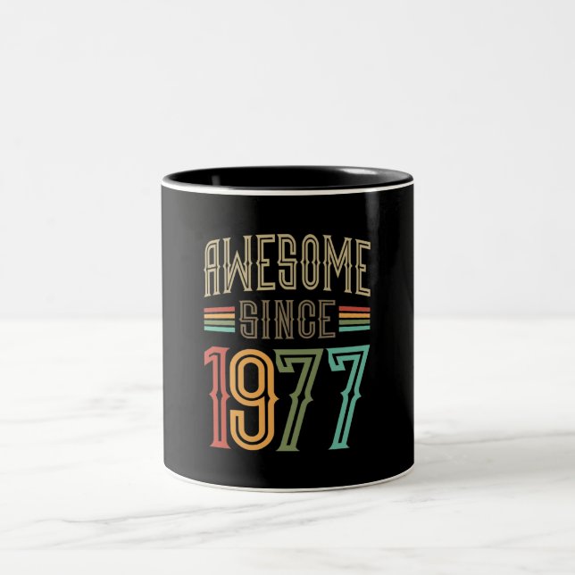 Awesome Since 1977 45th Birthday Funny Retro Two-Tone Coffee Mug (Center)